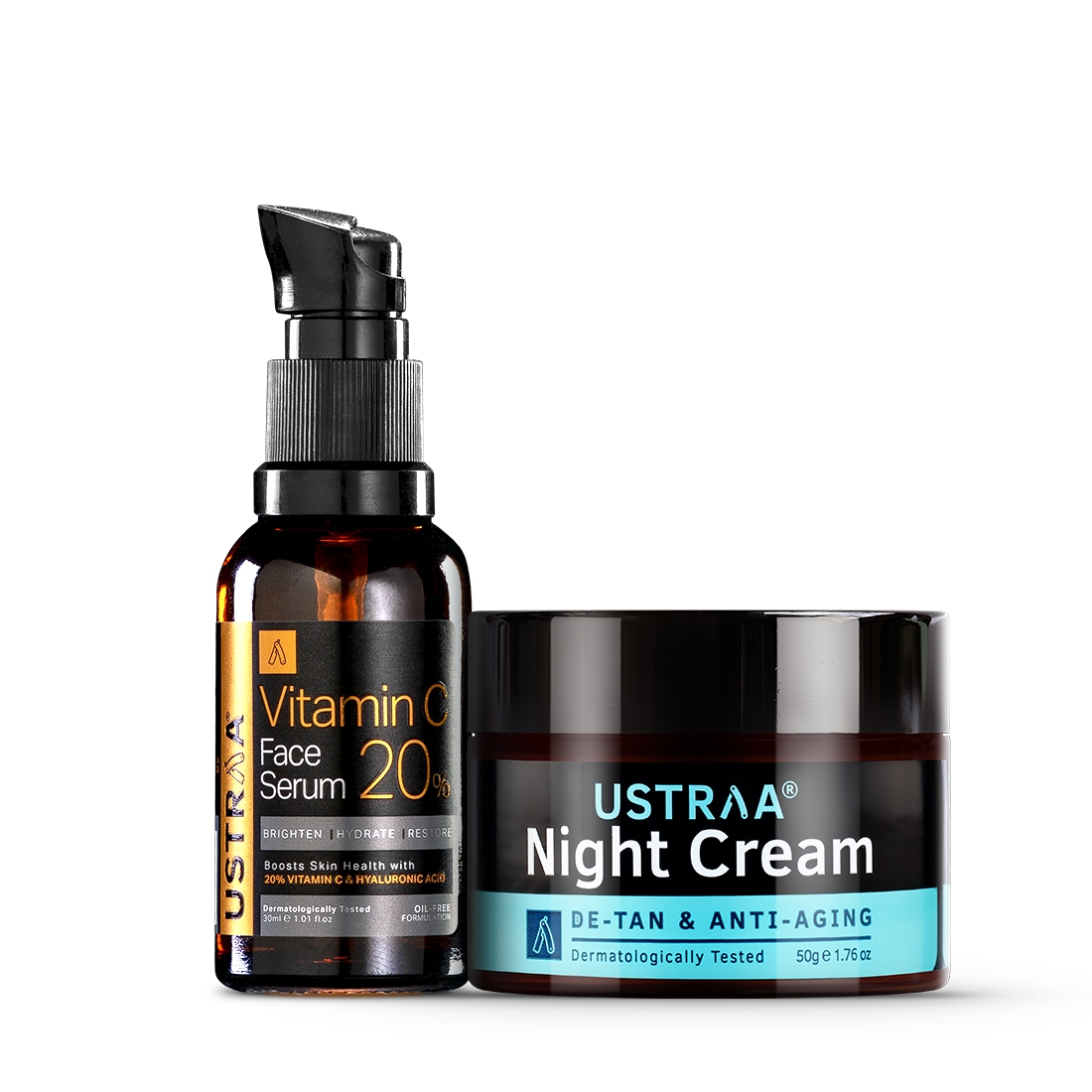 Ustraa Bright Skin Combo - 20% Vitamin C Face Serum 30ml & Night Cream 50g