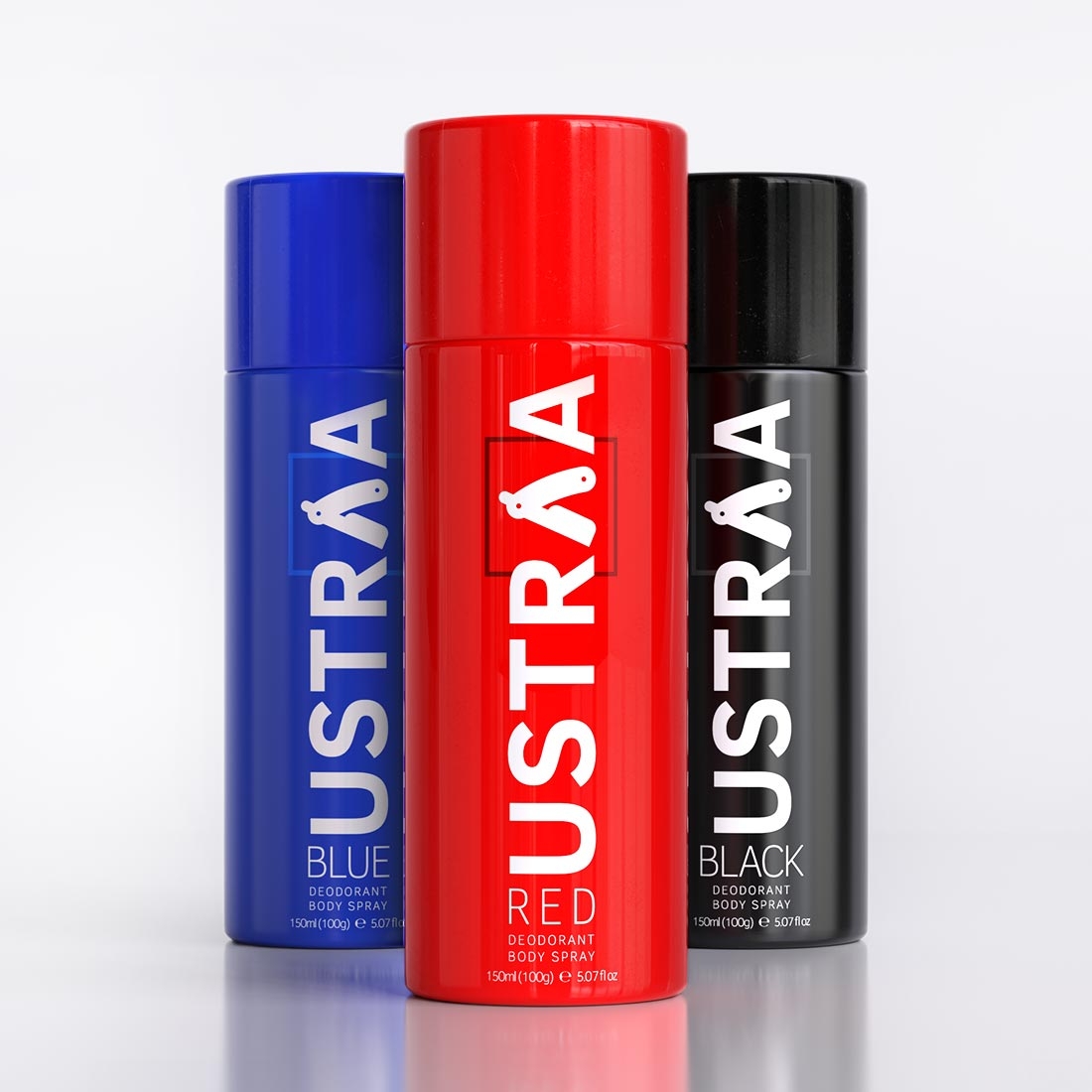 Ustraa | Ustraa Deodorant Body Spray - 150 ml - RED, BLACK, BLUE - Set of 3