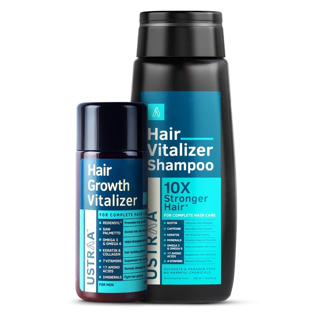 Ustraa | Ustraa Hair Vitalizer Kit (Dermatologically Tested Hair Vitalizer Shampoo - 250ml & Clinically Tested Hair growth Vitalizer - 100ml)