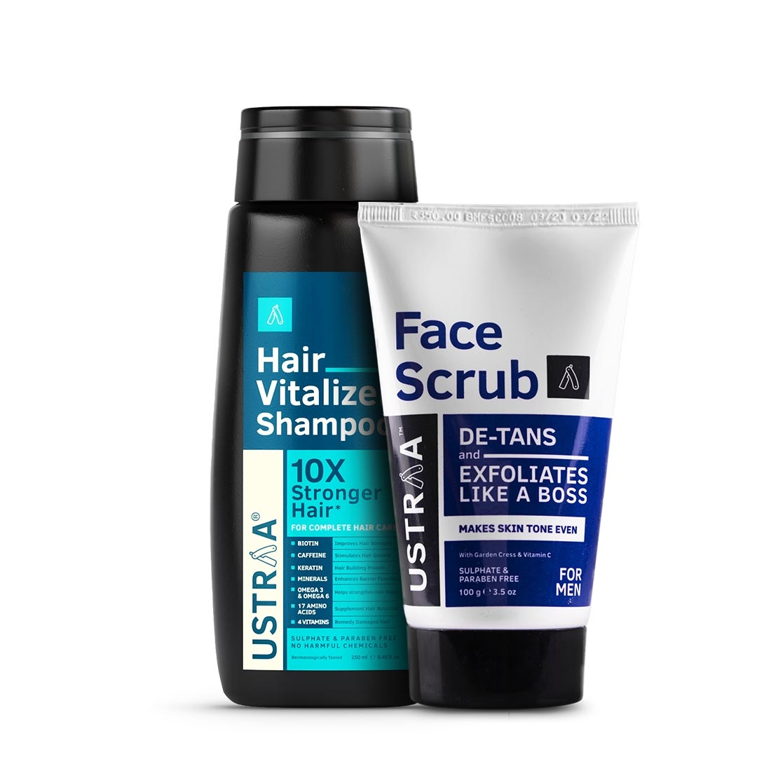 Ustraa Hair Vitalizer Shampoo - 250ml & Face Scrub De Tan - 100g