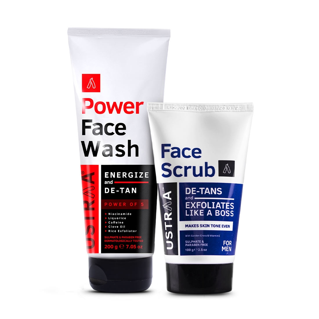 Ustraa Power Face Wash De-Tan - 200g & De Tan Face Scrub - 100g