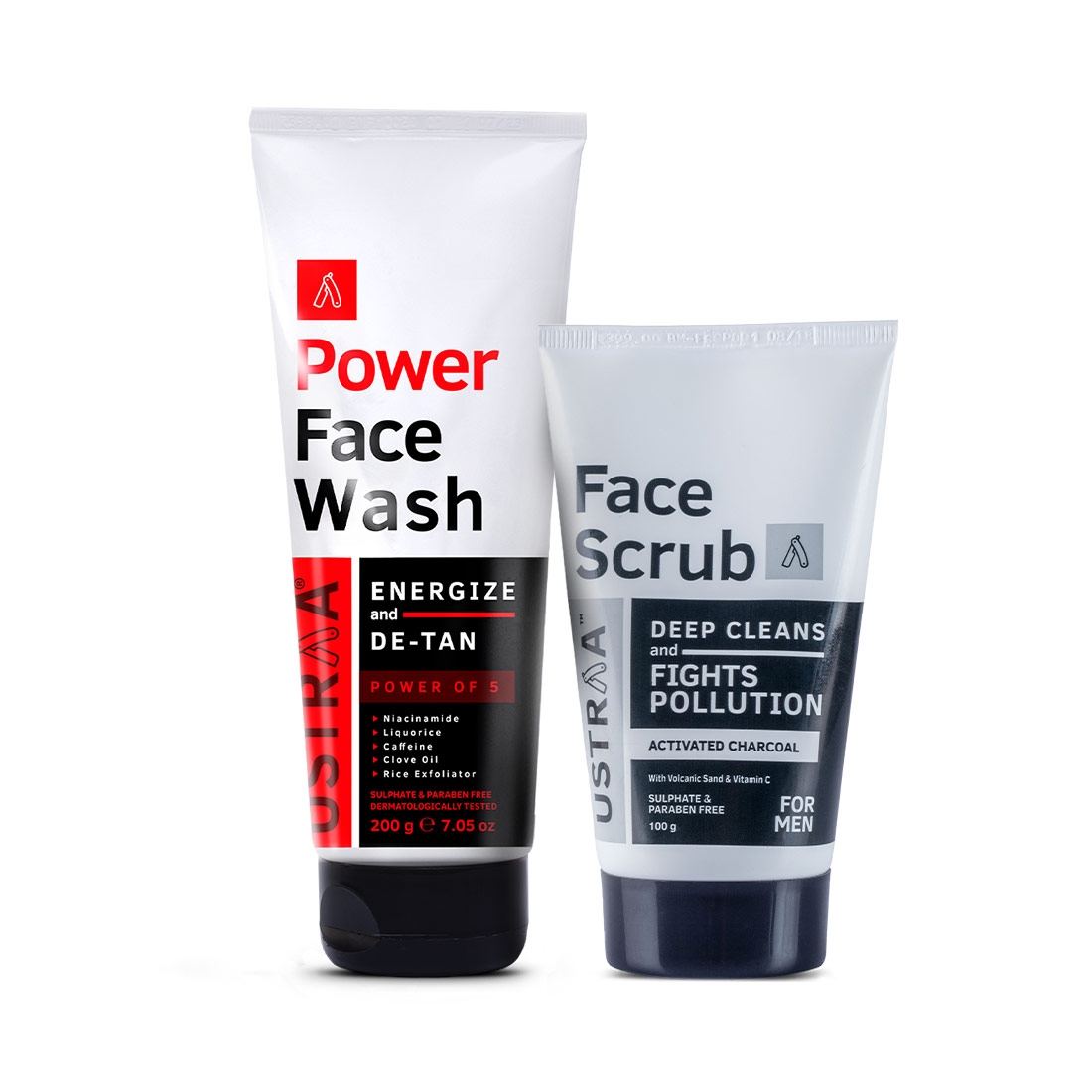 Ustraa Power Face Wash De-Tan - 200g & Activated Charcoal Face Scrub - 100g