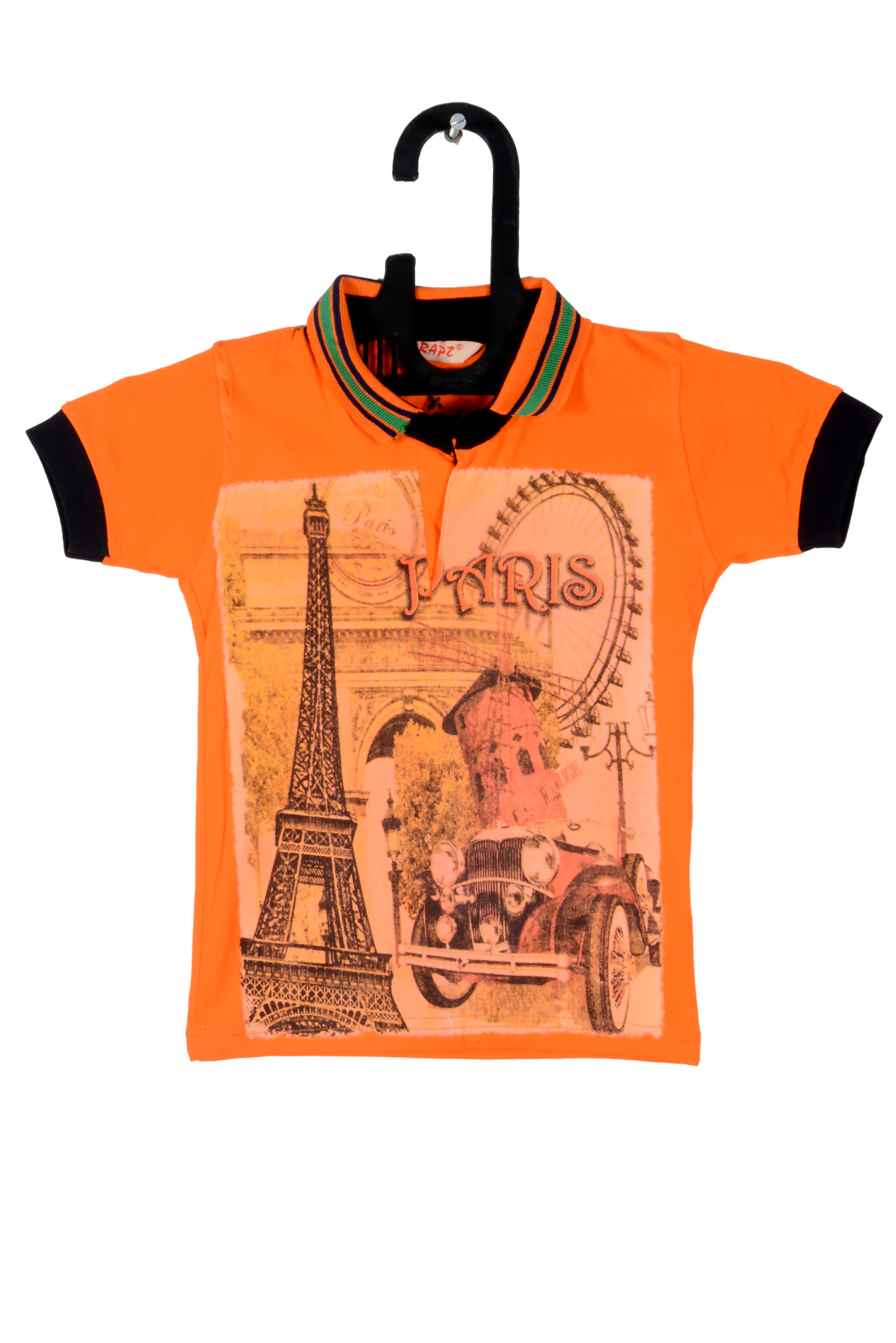 V Brown | Orange Cotton Printed Polo Neck T-shirt