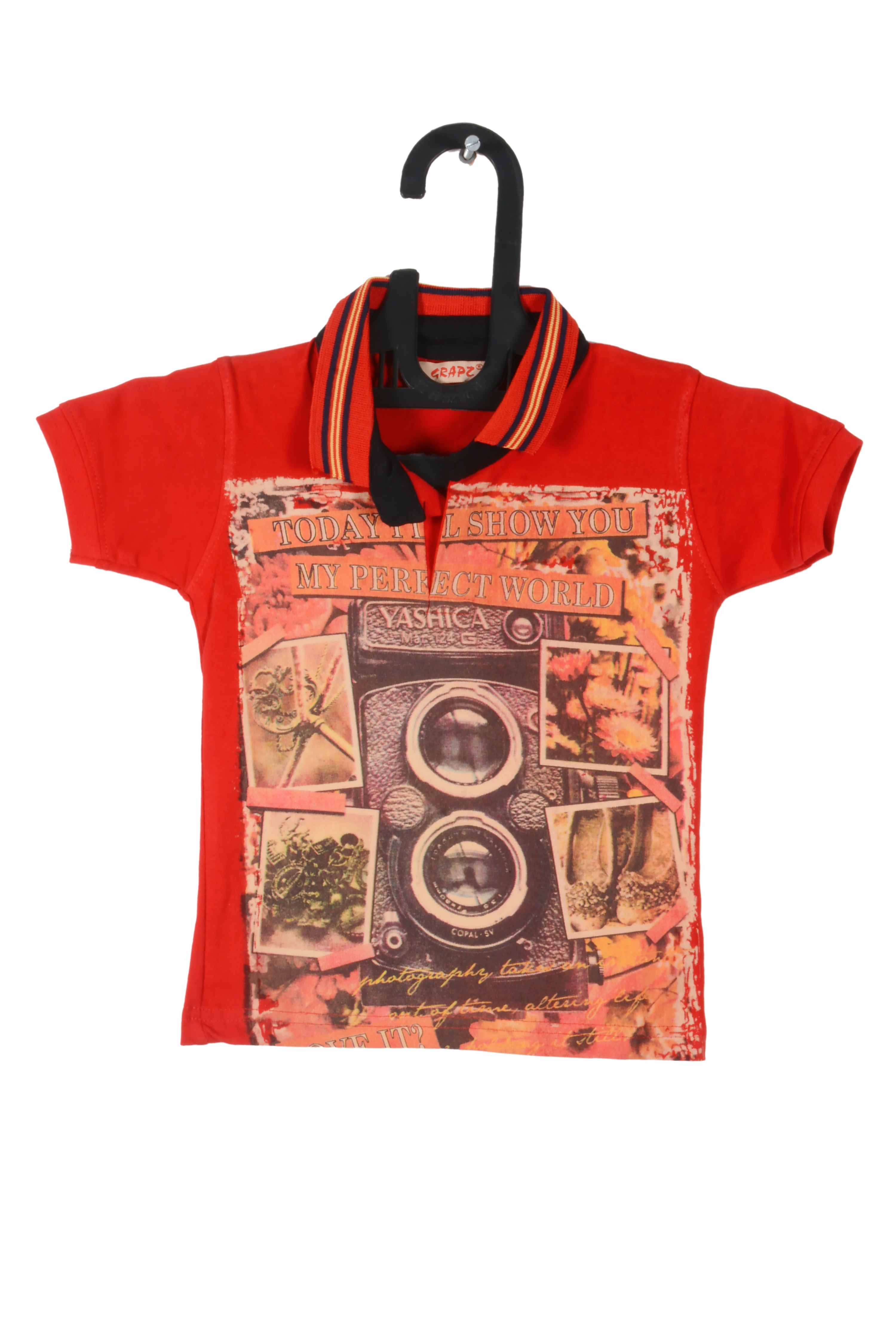V Brown | Red Cotton Printed Polo Neck T-shirt