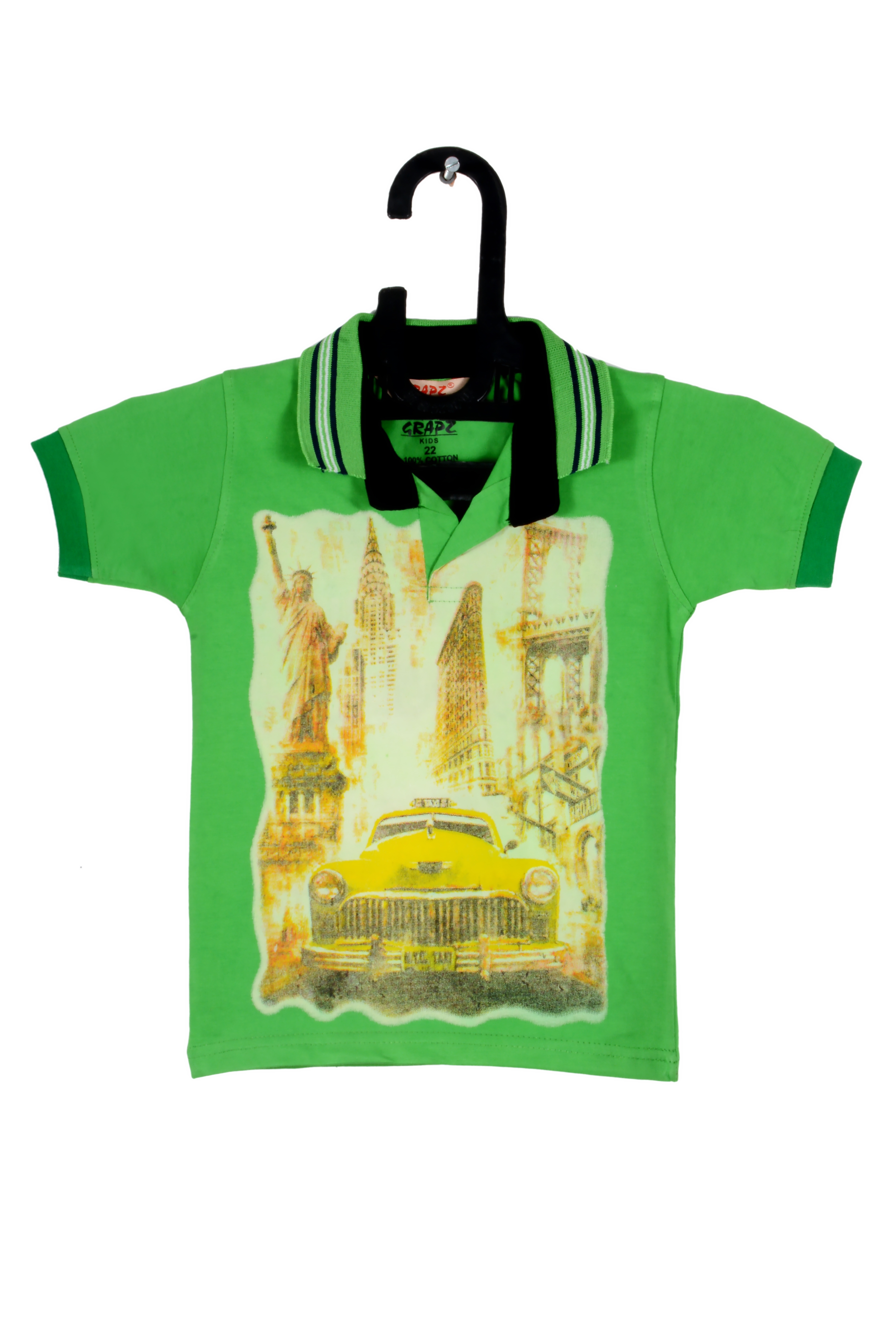 V Brown | Green Cotton Printed Polo Neck T-shirt