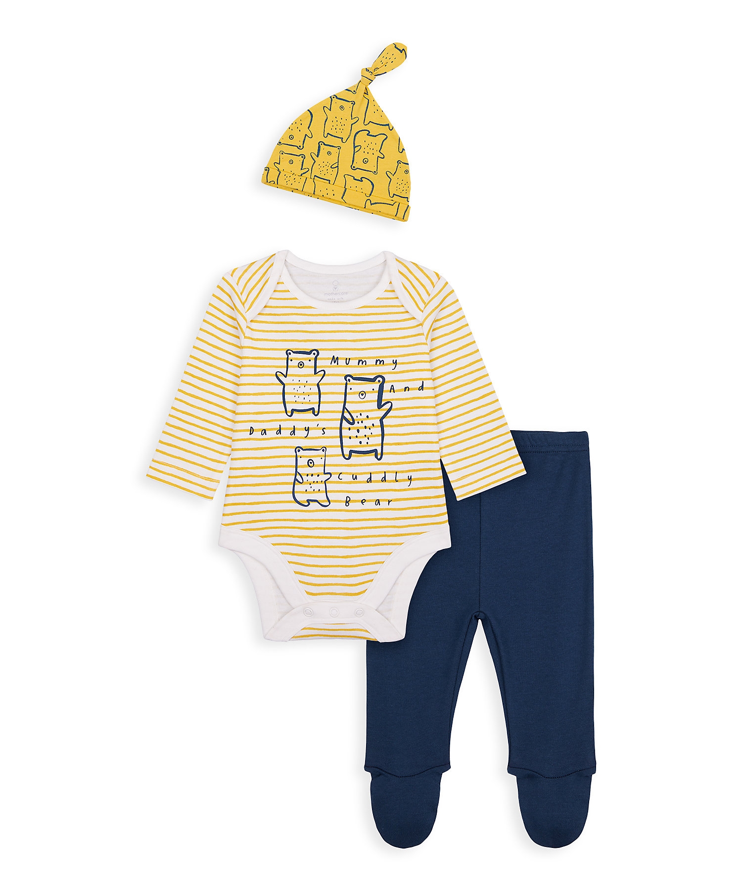 Boys Full Sleeves 3 Piece Set Bear Print - Yellow