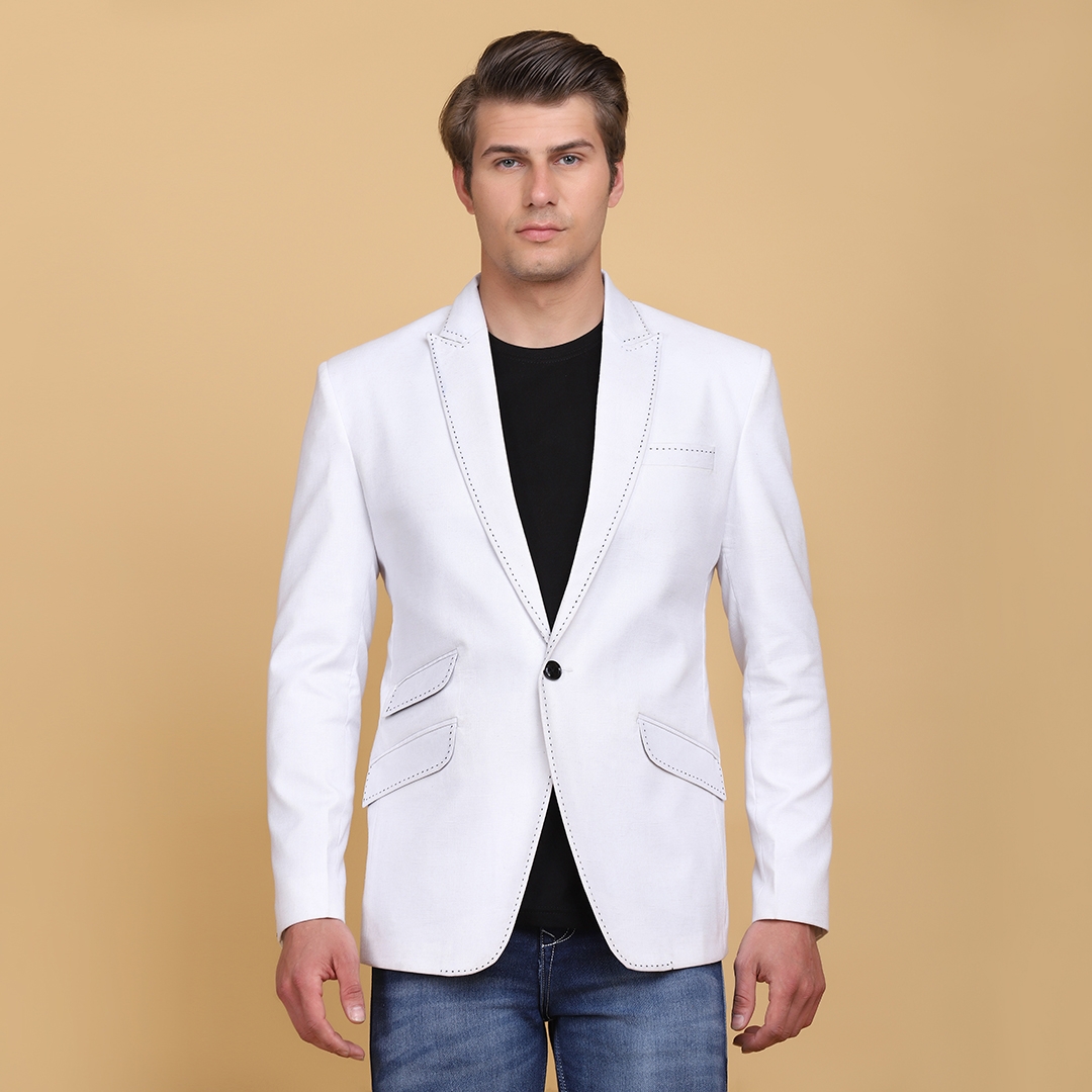 TAHVO | Tahvo Men Slim Fit White Formal Blazer