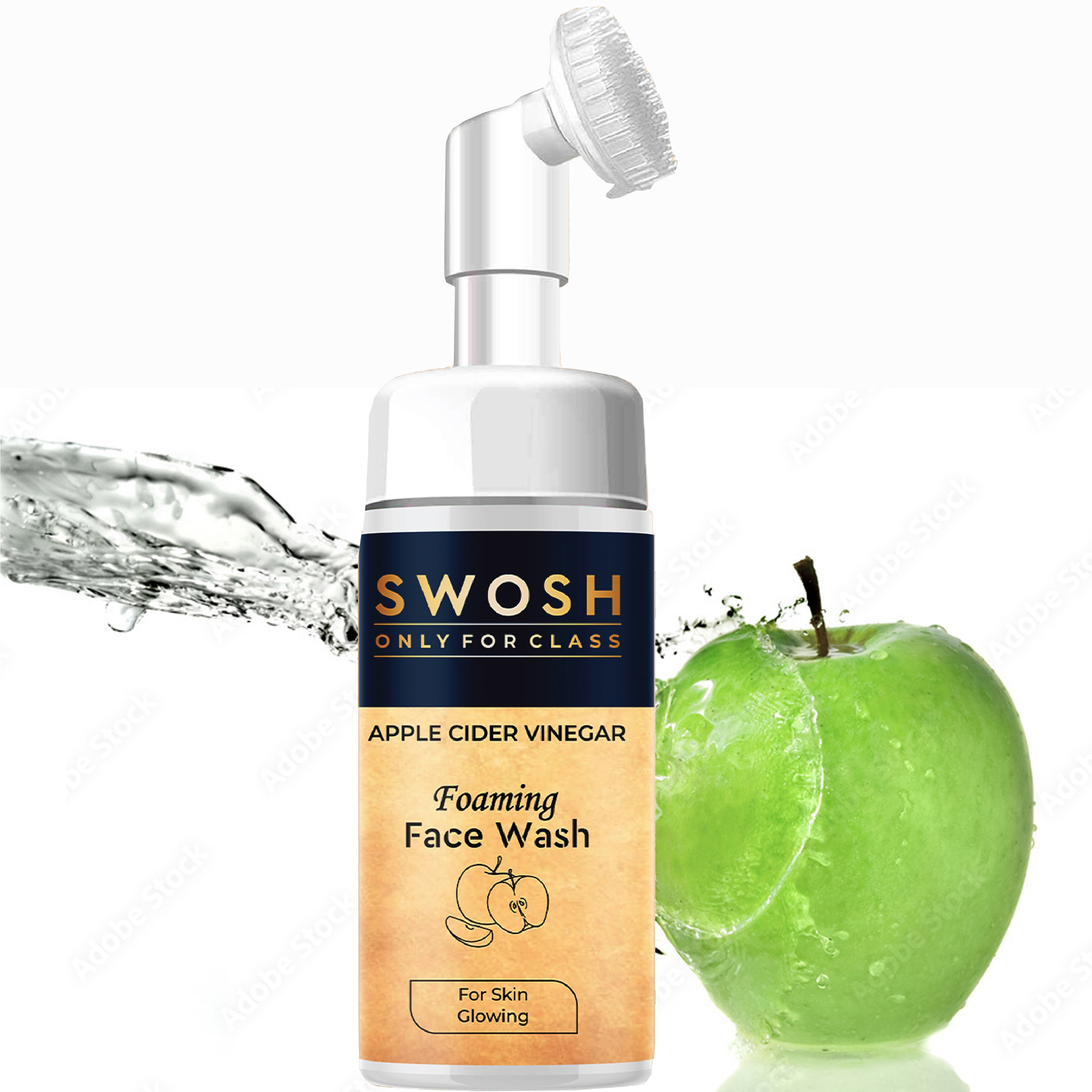 SWOSH Apple Cider vinegar (Apple extract) Foaming Face Wash for Acne Prone & Oily Skin - No Parabens, Sulphate, Silicones & Colour (with Built-in Face Brush), 100 ml