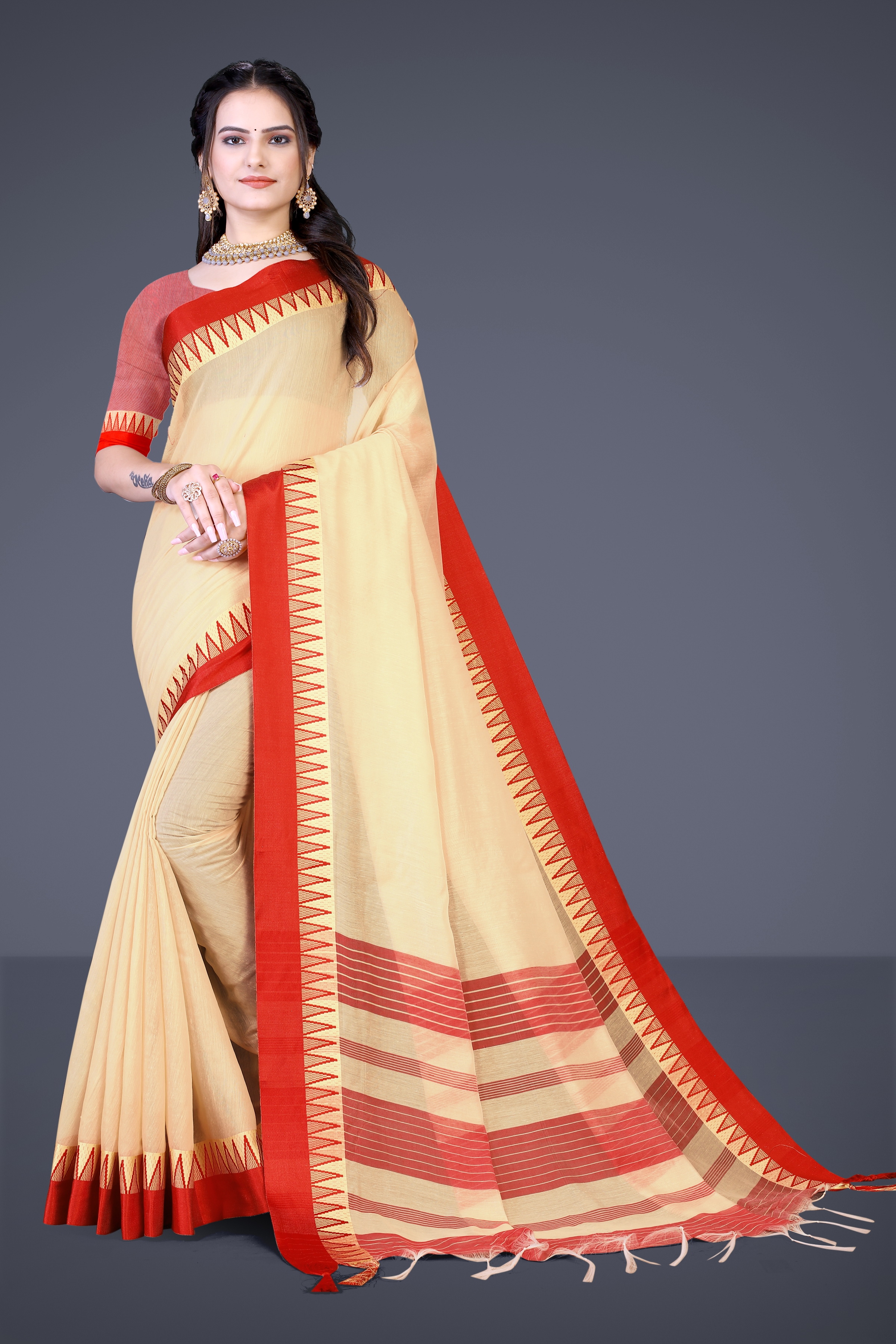 Vairagee  Beautiful Ethnic Wear Cotton Blend  Casual  Saree