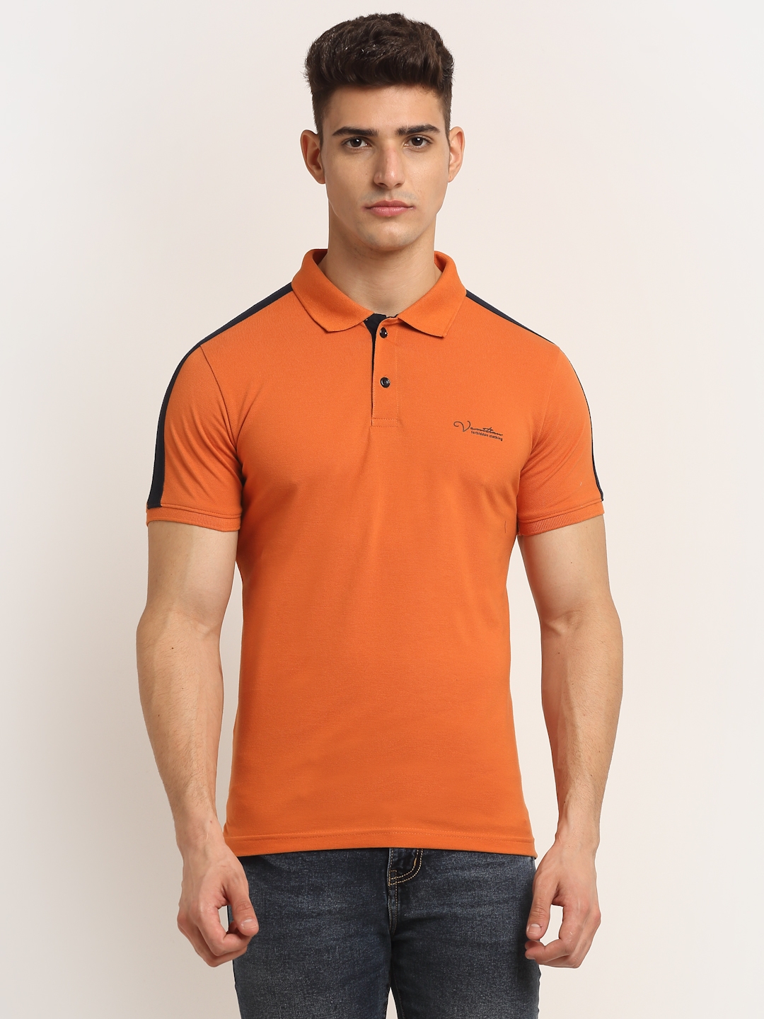 VENITIAN | Venitian Men Printed Polo Neck Orange T-shirt 