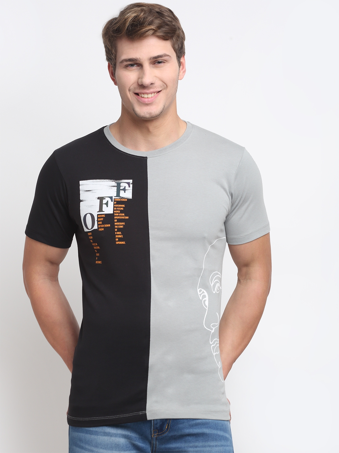 VENITIAN | Venitian Men Printed Cotton Round Neck MultiColoured T-shirt 