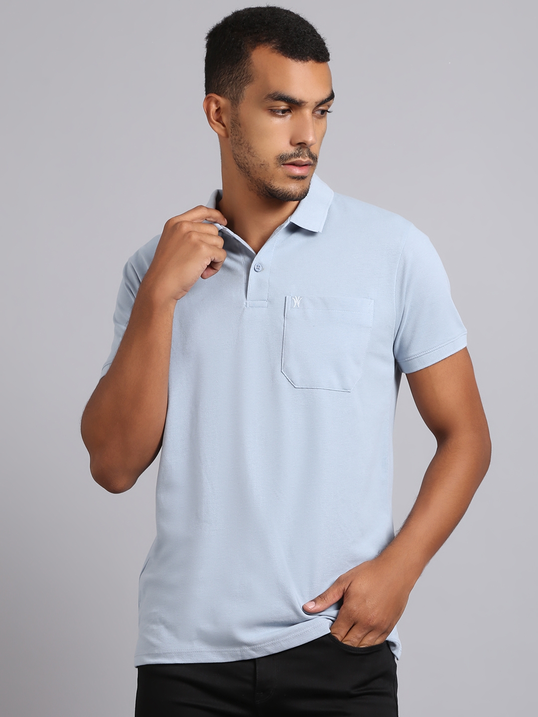 VENITIAN | Venitian Men Solid Polo Neck Steel Cotton T-Shirt With Pocket (M)