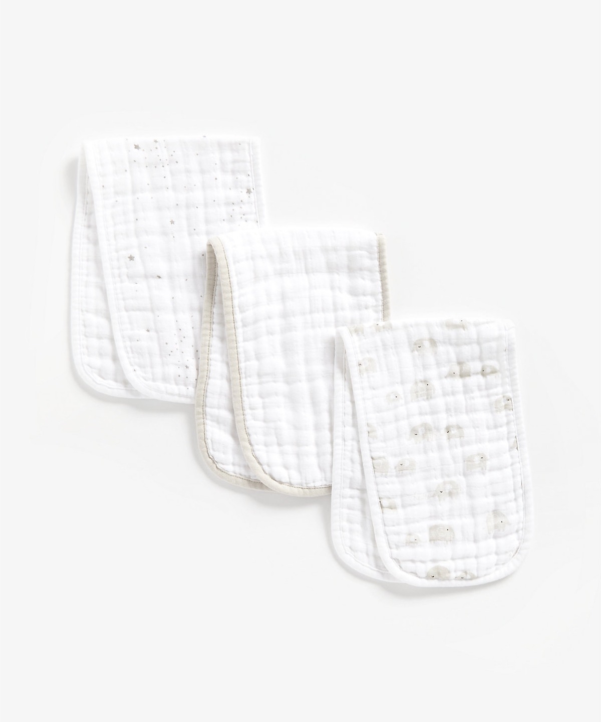 Mothercare elephant burp cloths white pack of 3