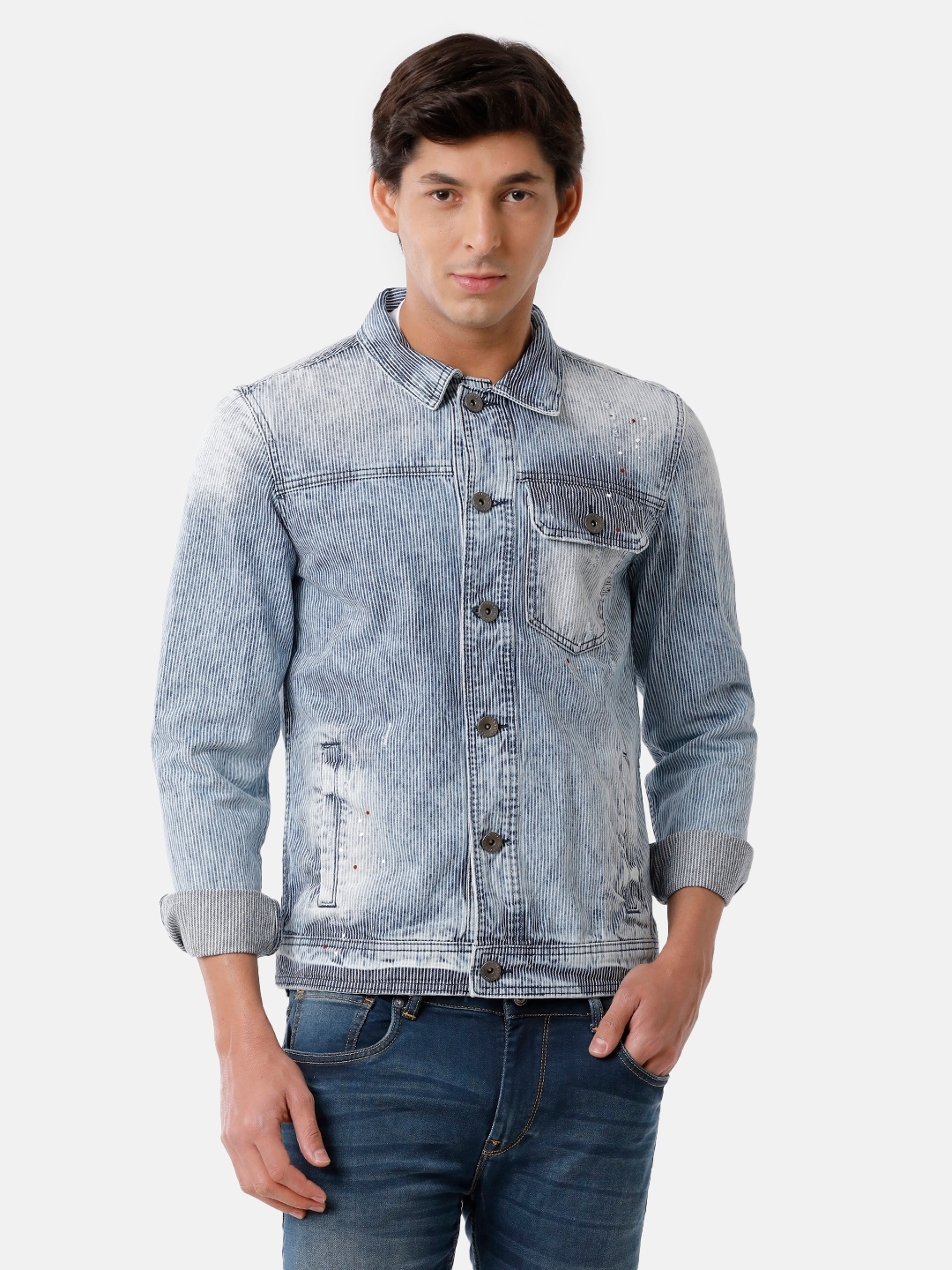 Voi Jeans | VOI Jeans Men's Light Blue 100% Cotton Striped Denim Jacket
