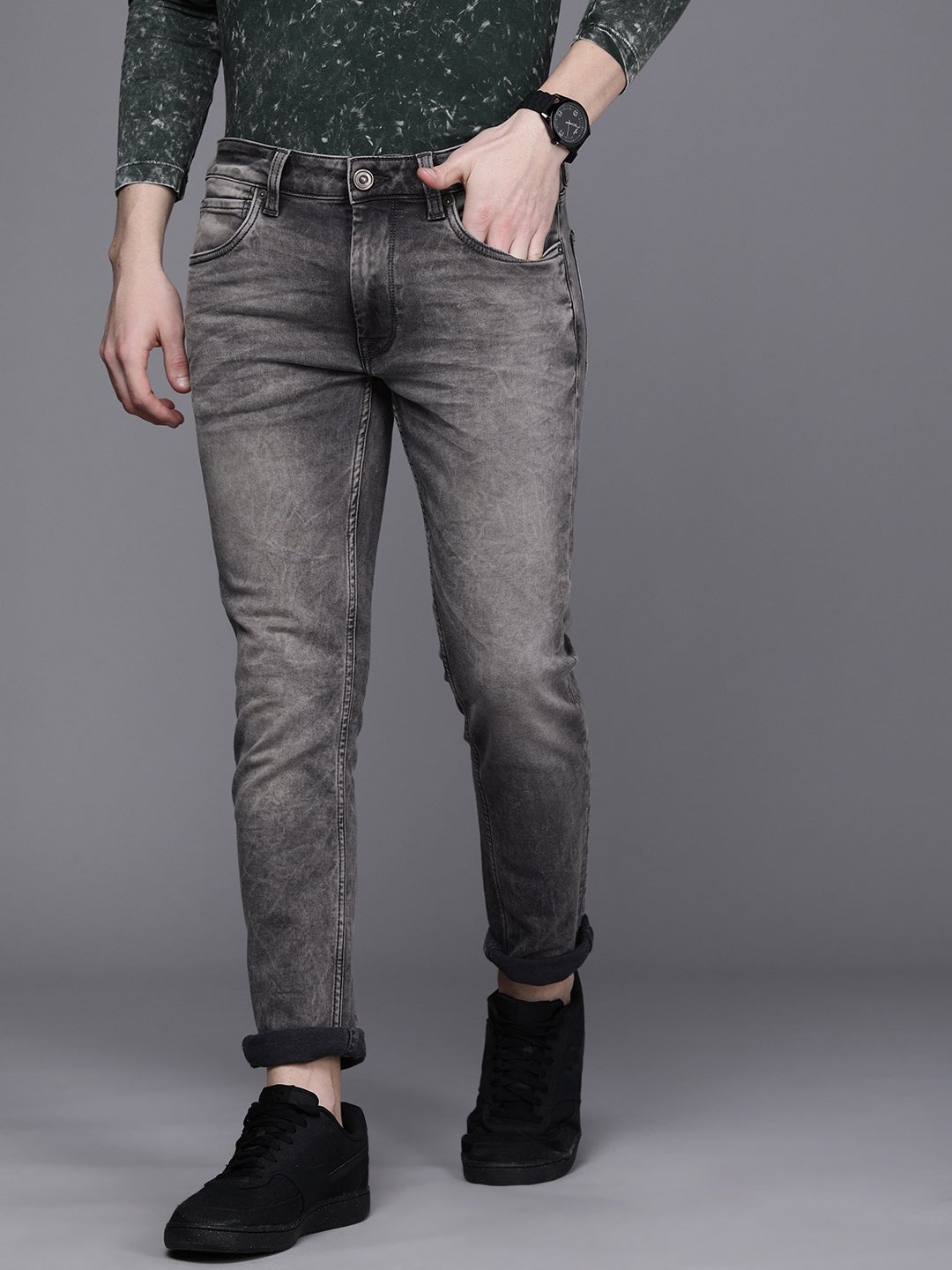 Voi Jeans | Men's Light Grey Track Skinny Stretchable Jeans (VOJN1639)
