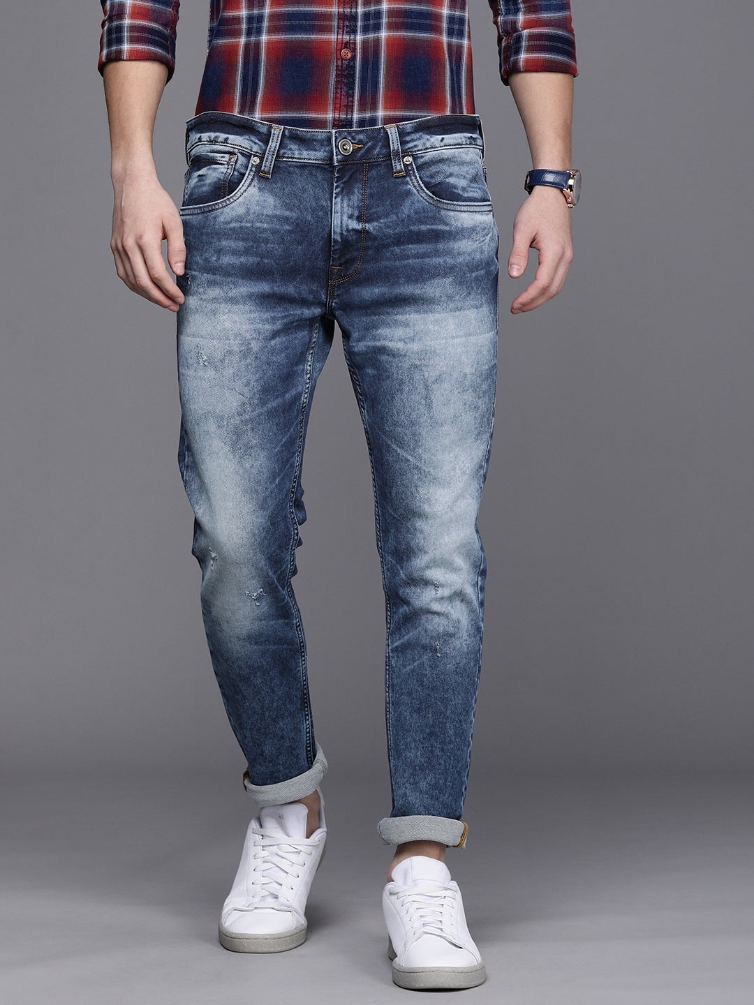 Voi Jeans | Men's Mid Blue Track Skinny Stretchable Jeans (VOJN1644)
