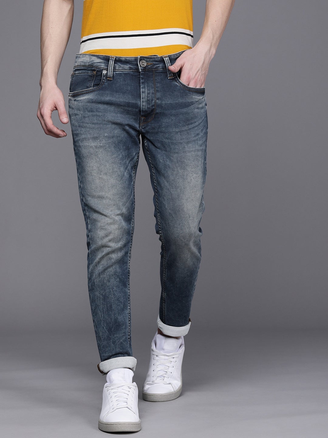 VOI JEANS | Men's Mid Blue track Skinny Stretchable Jeans (VOJN1656)