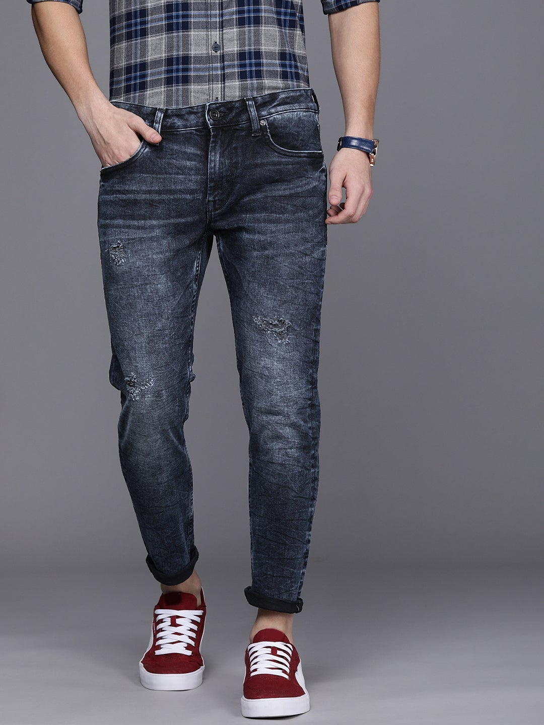 VOI JEANS | Men's Dark Indigo Skinny Cropped Stretchable Jeans (VOJN1662)