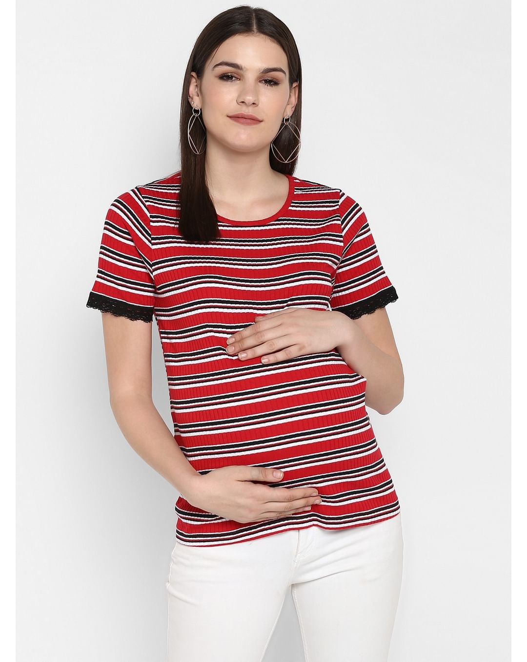 Mothercare | Momsoon women maternity half sleeve top-Striped Red