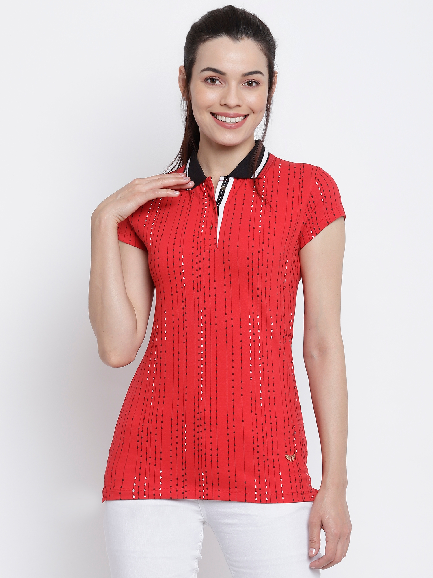 Her Grace | Her Grace Women Red Printed Collar Tops