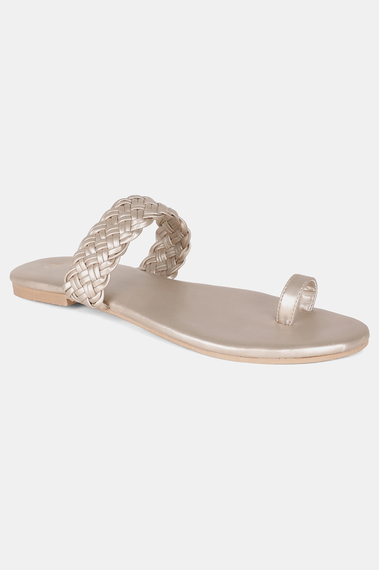 W | Gold Almond Toe Woven Design Flat