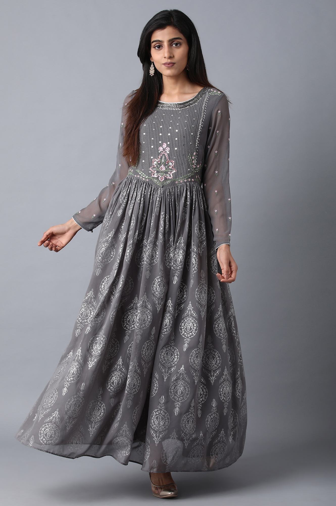 W | Wishful By W Light Grey Embroidered Dress