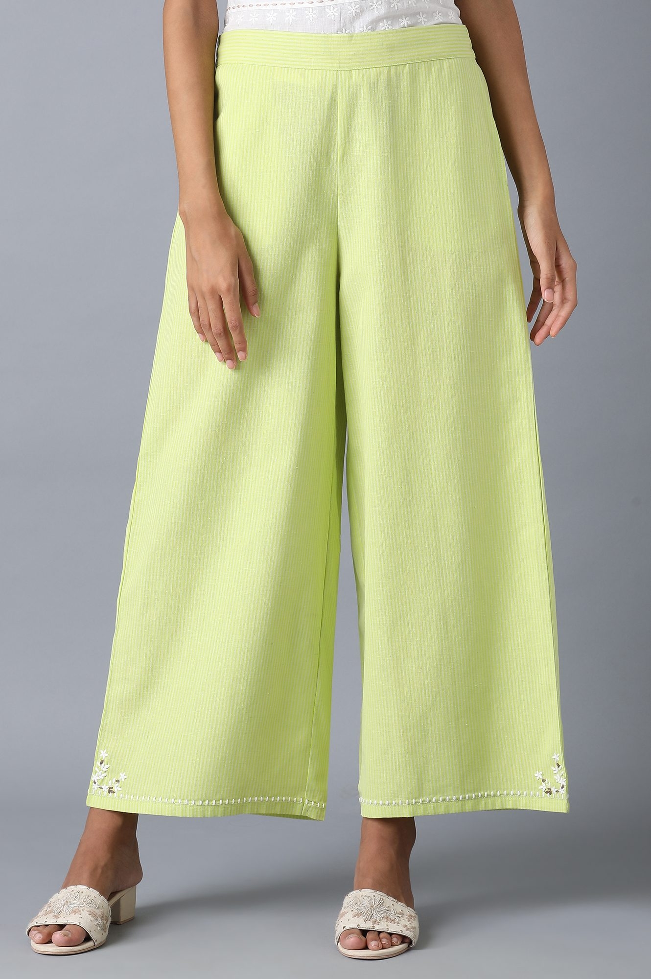 W | Lime Stripe Printed Parallel Pants