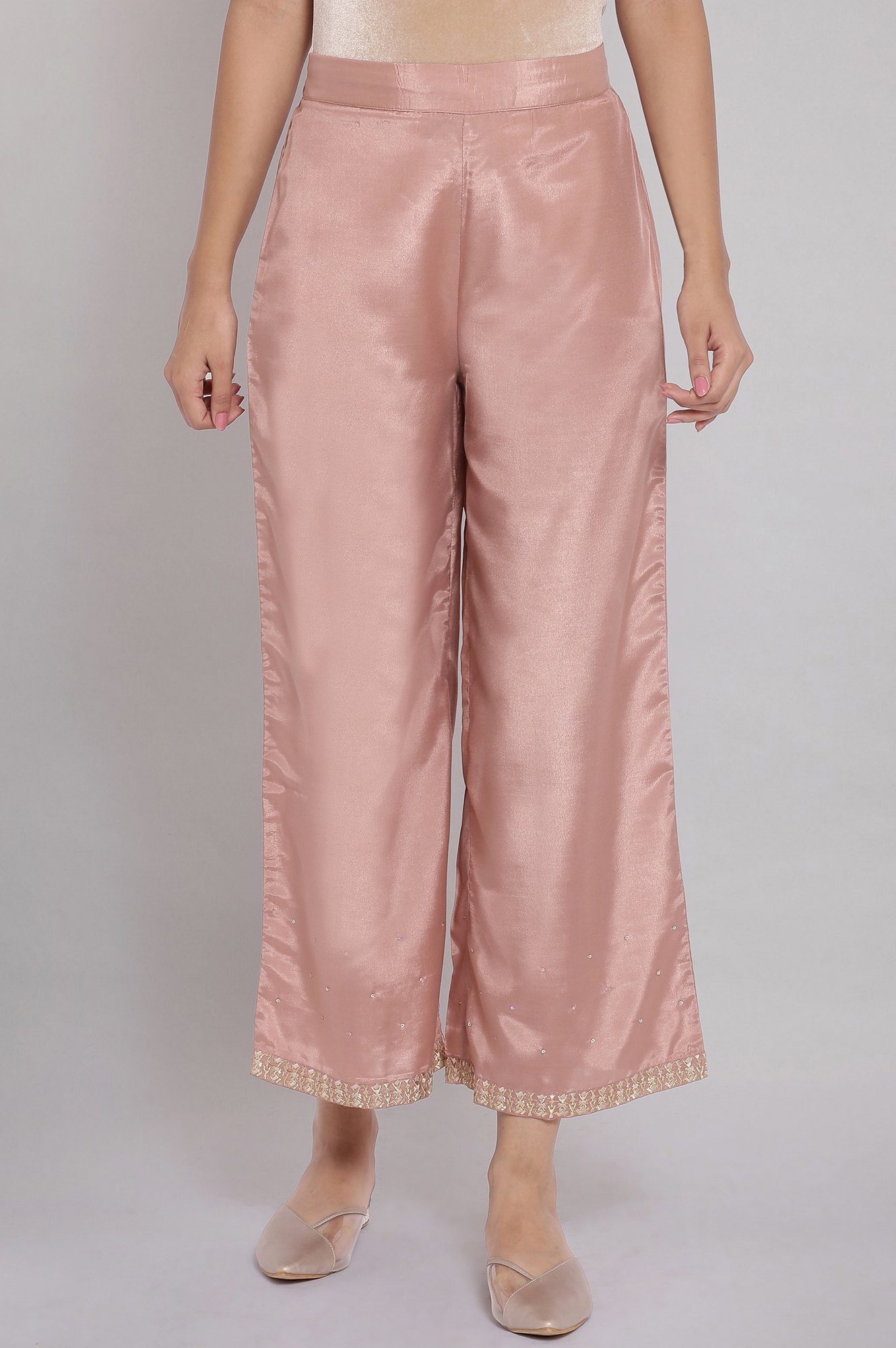 W | W Dusky Pink Embroidered Parallel Pants