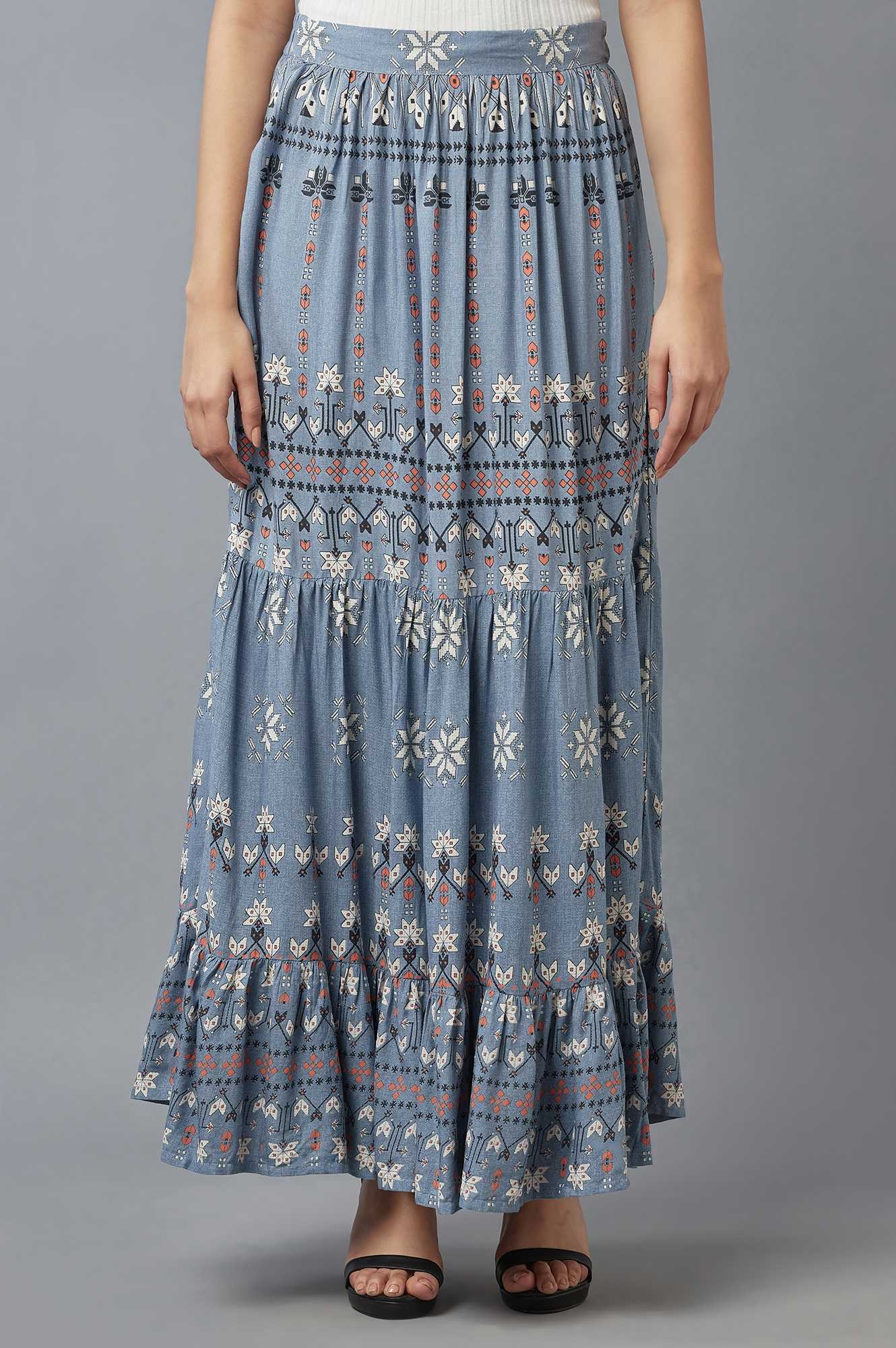 W | W Chambray Blue Tiered Skirt