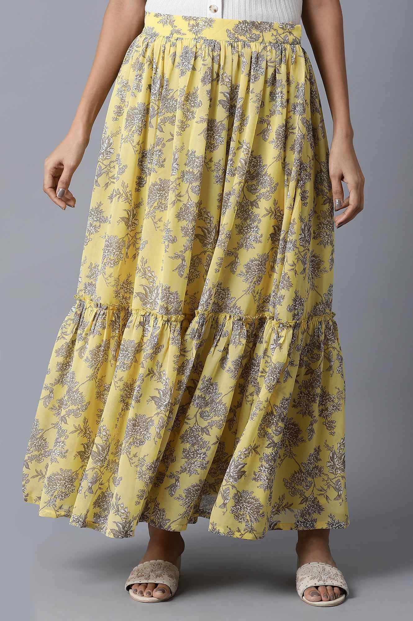 W | Yellow Georgette Tiered Skirt