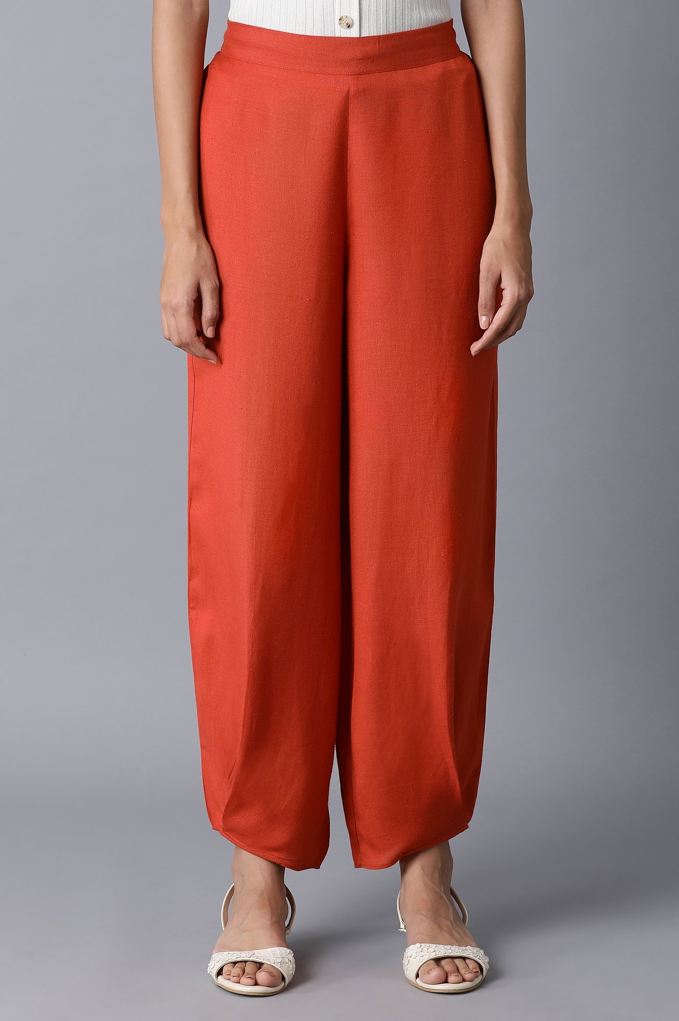 W | W Apricot Orange Solid Pleated Carrot Pants 