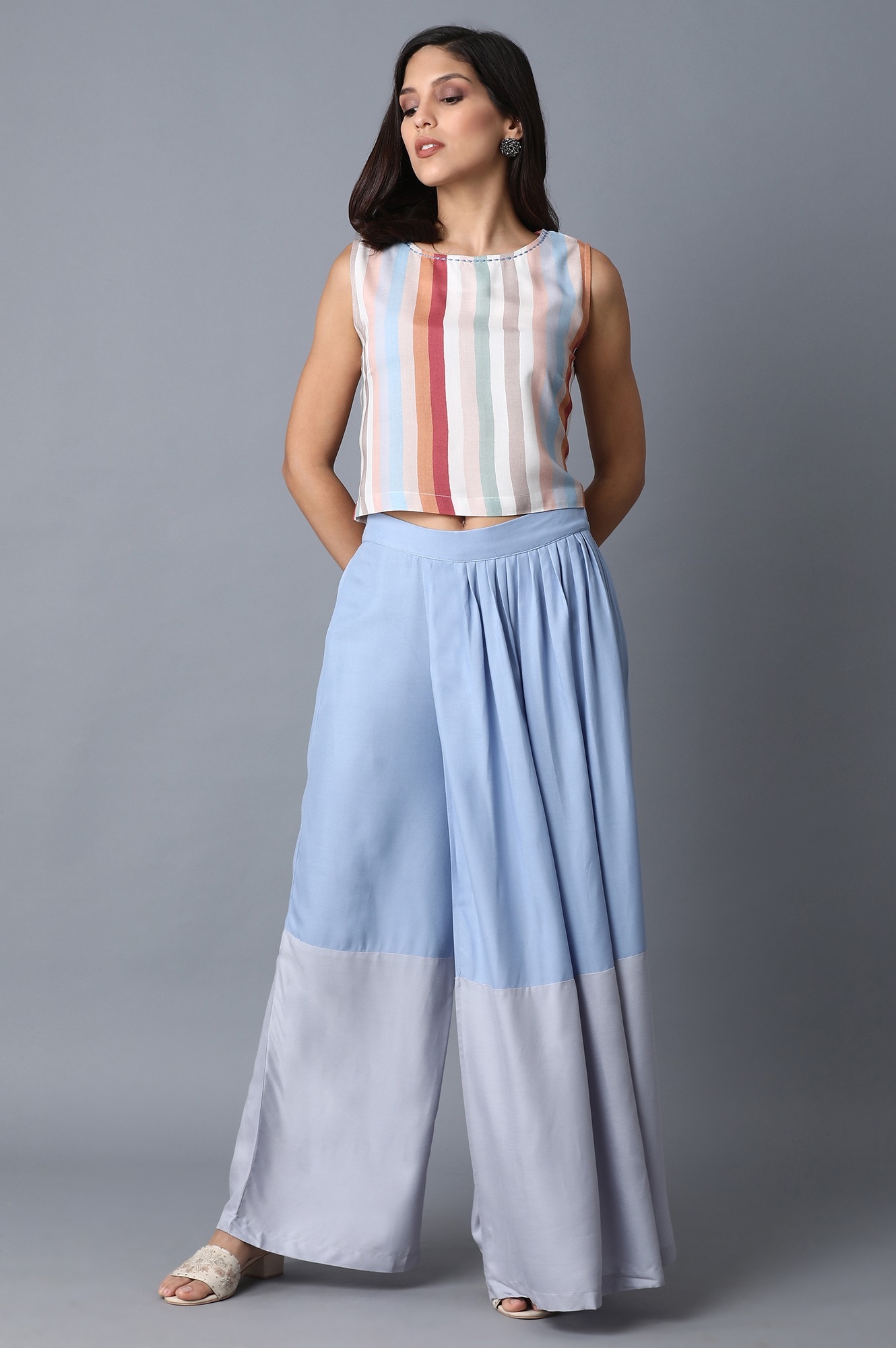 W | Soft Multicolored Printed Crop Top-Wrapped Skirt Set
