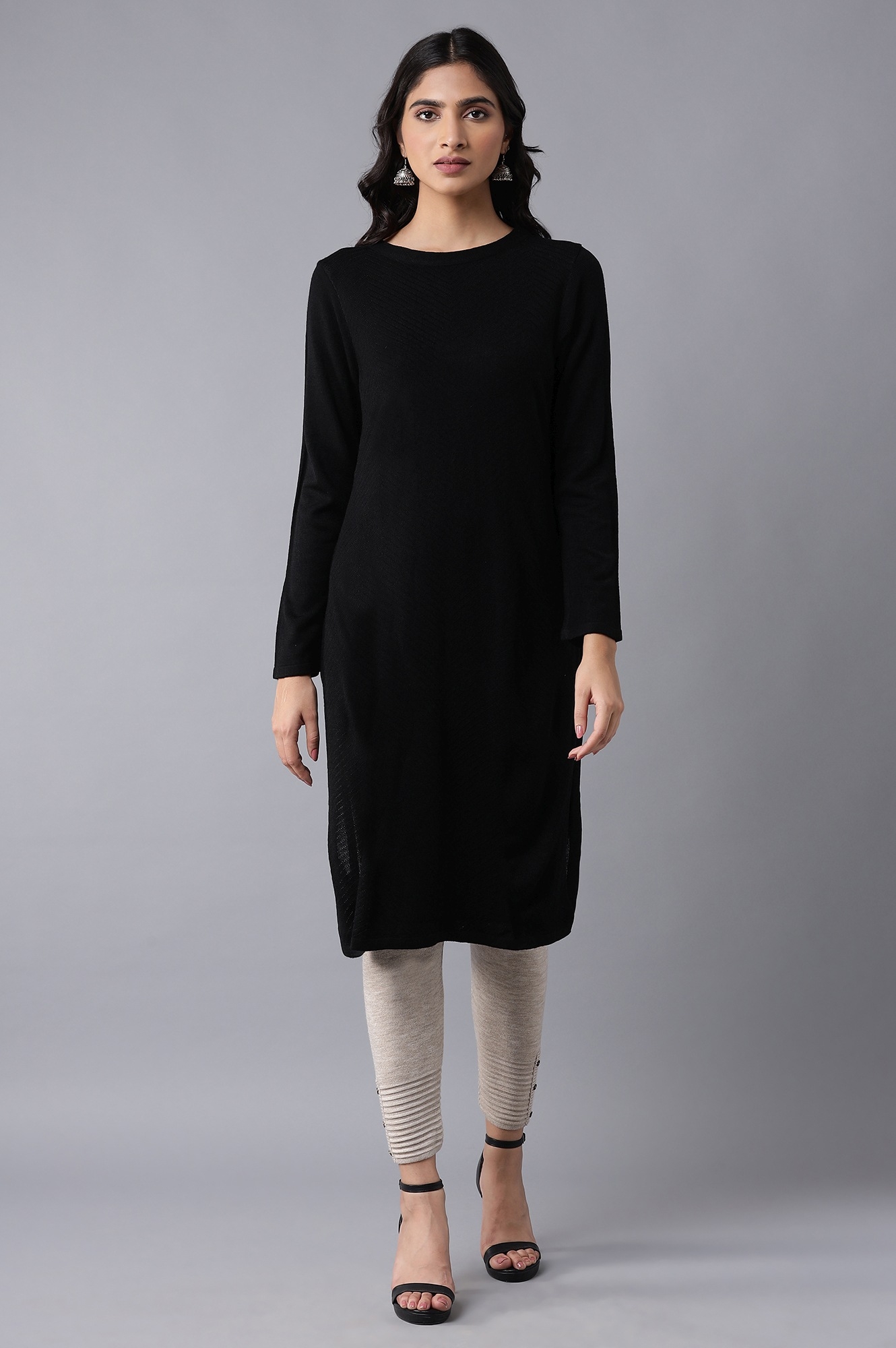 W | W Black Slim Fit Winter Dress