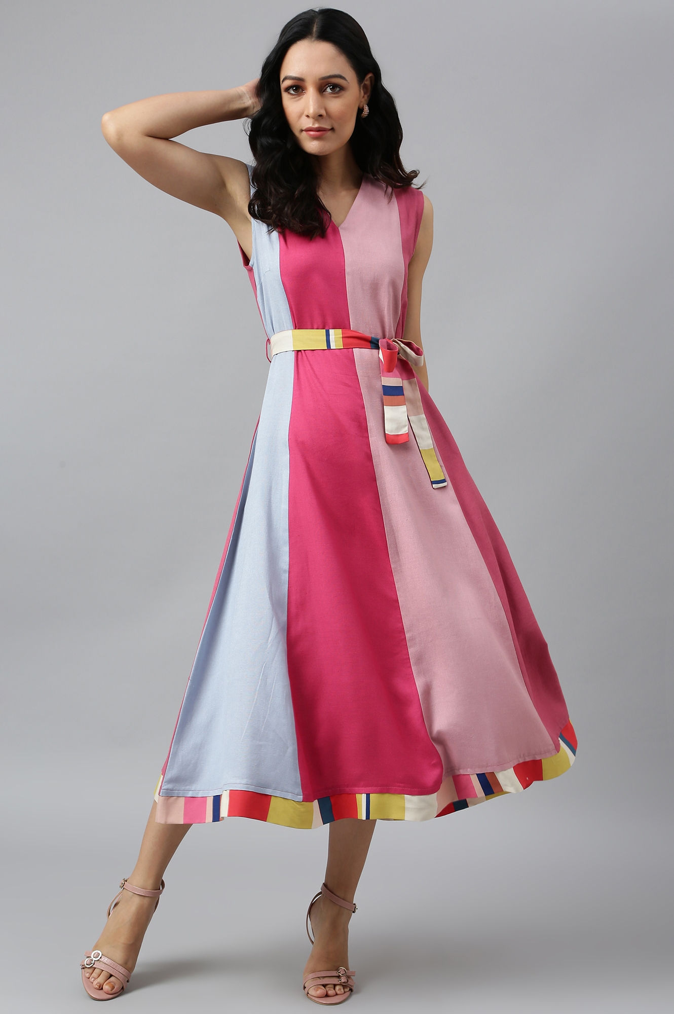 W | W Bright Multicoloured Colour Block Sleeveless Dress