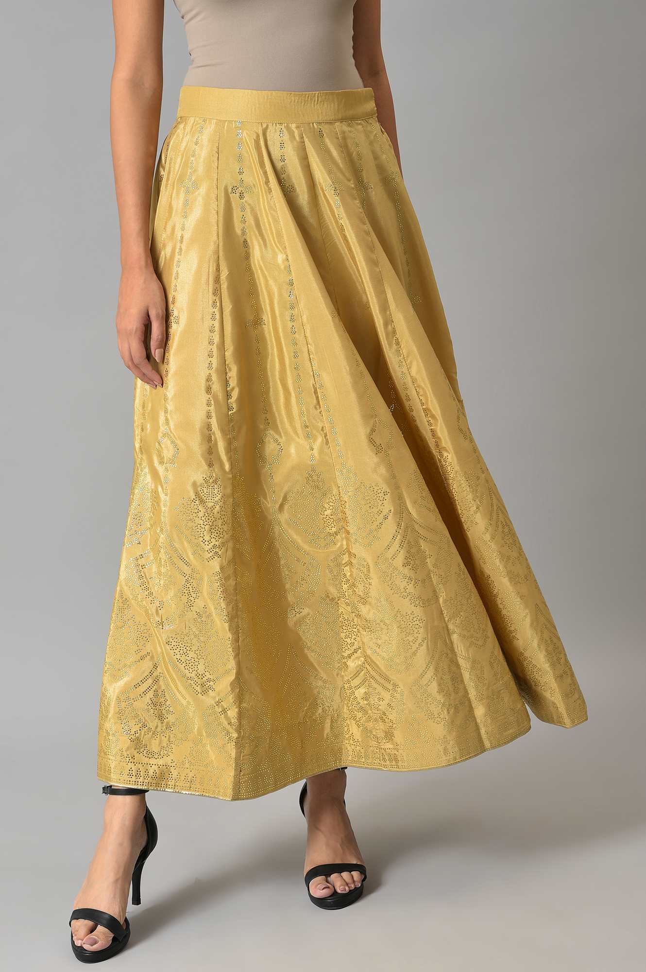 Women's Gold Polyester Geometrical Skirts