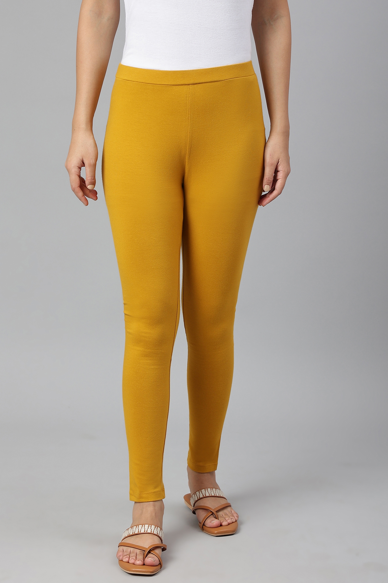 W | W Mustard Knitted Cotton Lycra Tights