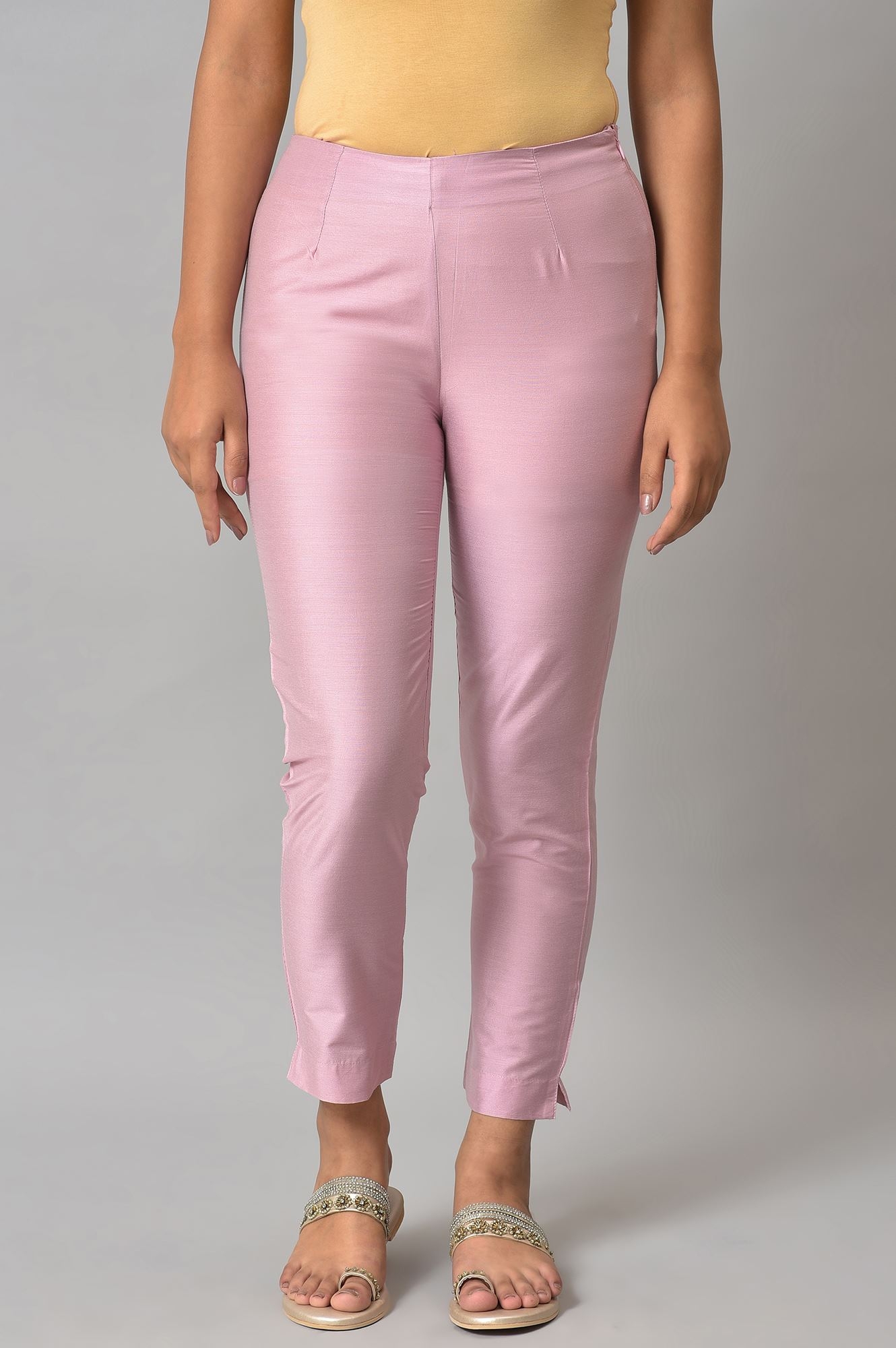 W | W Light Pink Solid Women's Slim Pants