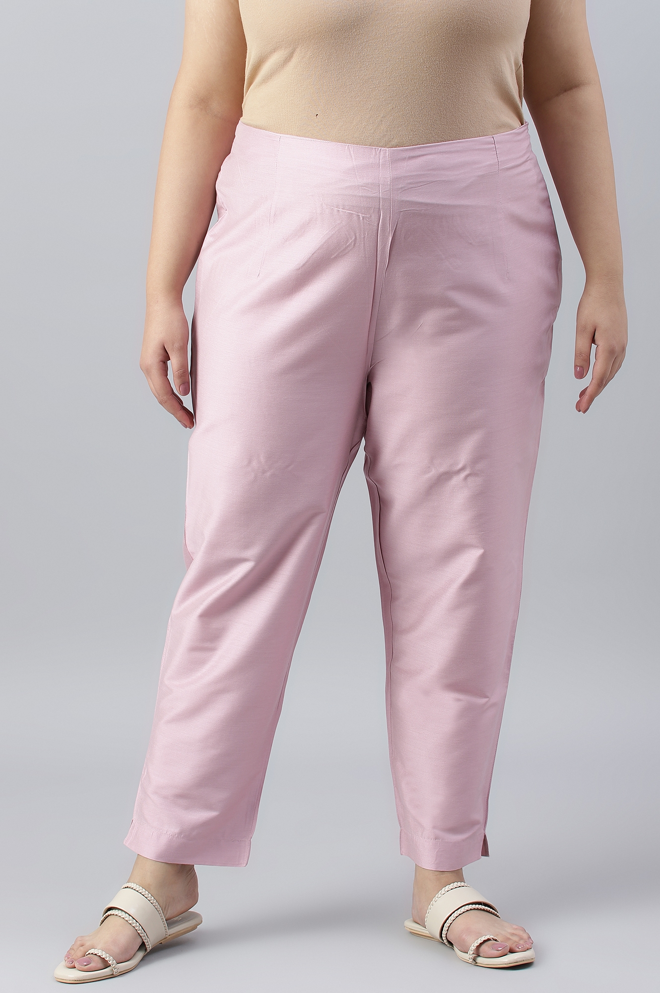 Women's Pink Viscose Rayon Solid Trousers