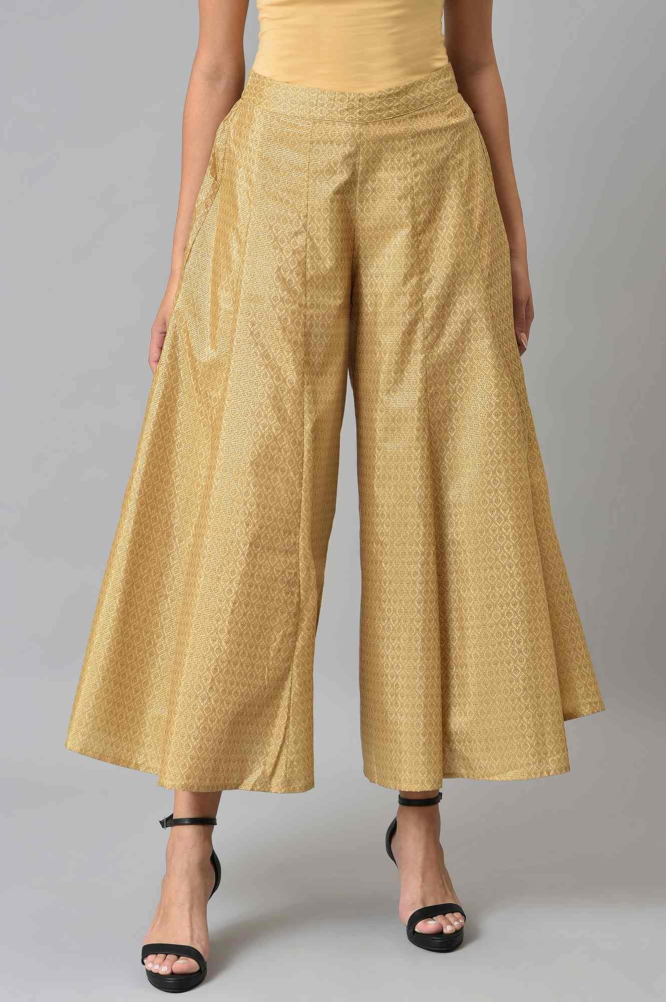 W | W Gold Solid Poly Shantung Women's Culottes