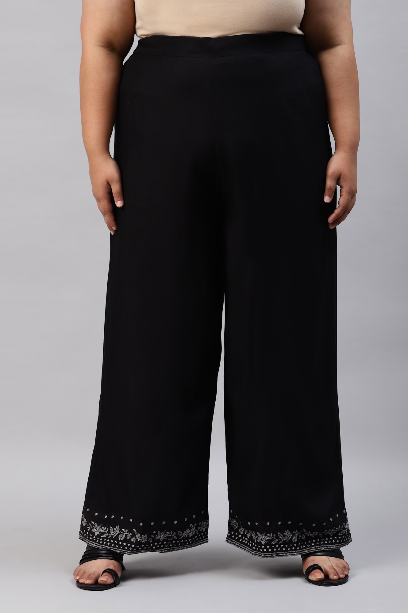 W | W Plus Size Black Rayon Straight Parallel Pants