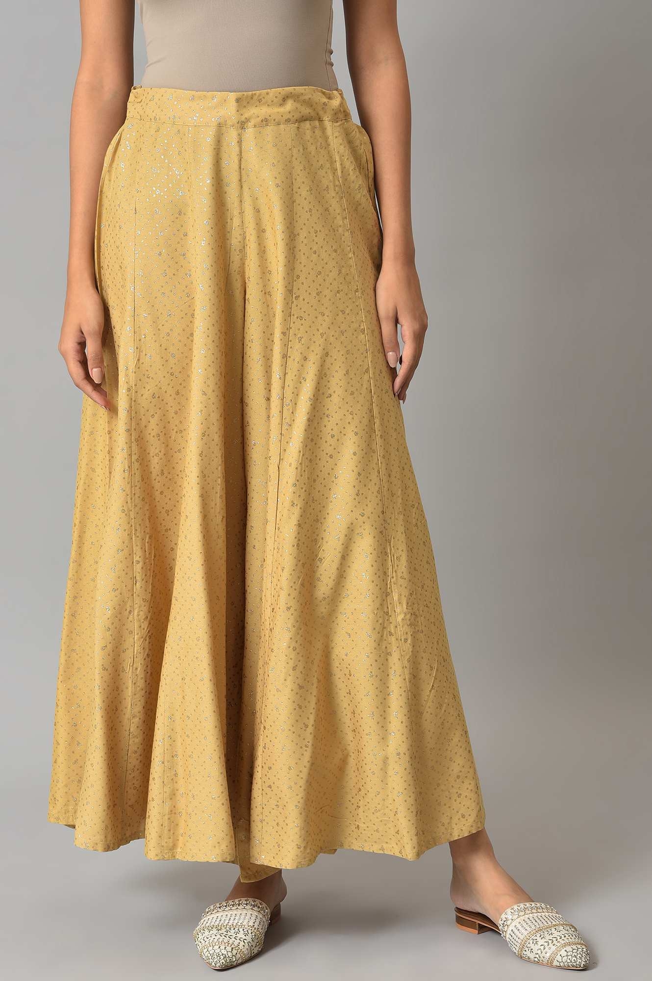 Women's Gold Viscose Polka Dots Skirts
