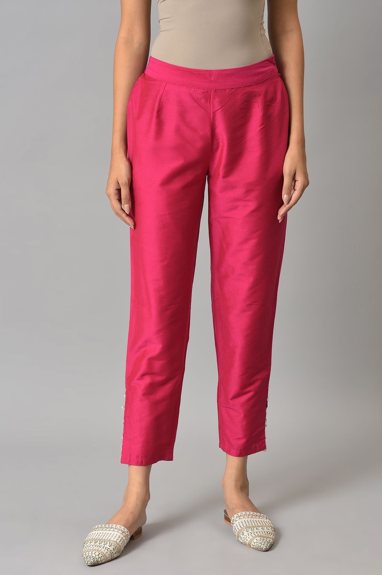 Women's Pink Viscose Solid Trousers