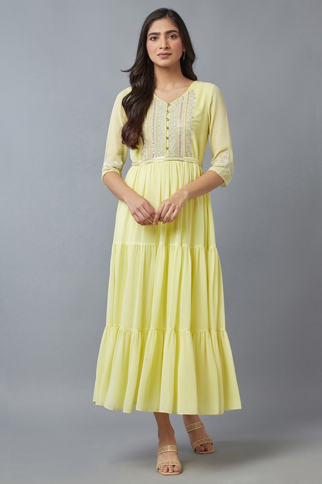 W | Wishful By W Yellow Heavy Festive Dress And Dupatta Set