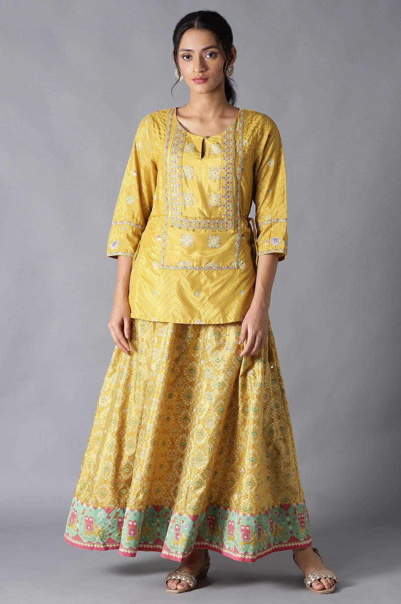 W | W Yellow Printed Attached 'Top and Skirt' Dress