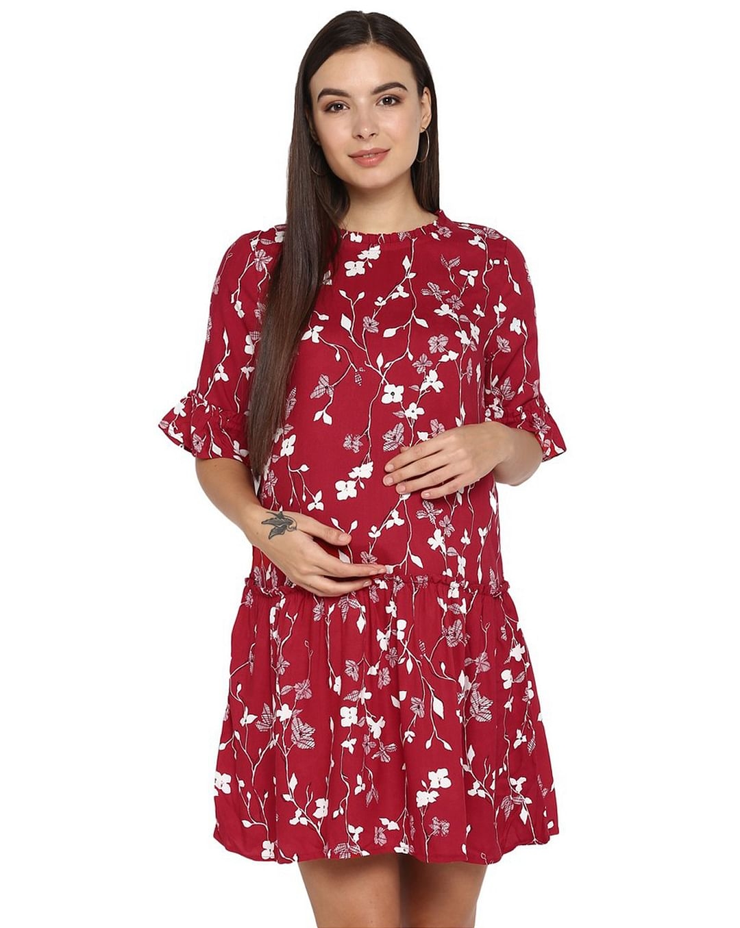 Mothercare | Momsoon women maternity half sleeve casual dress-Printed Red