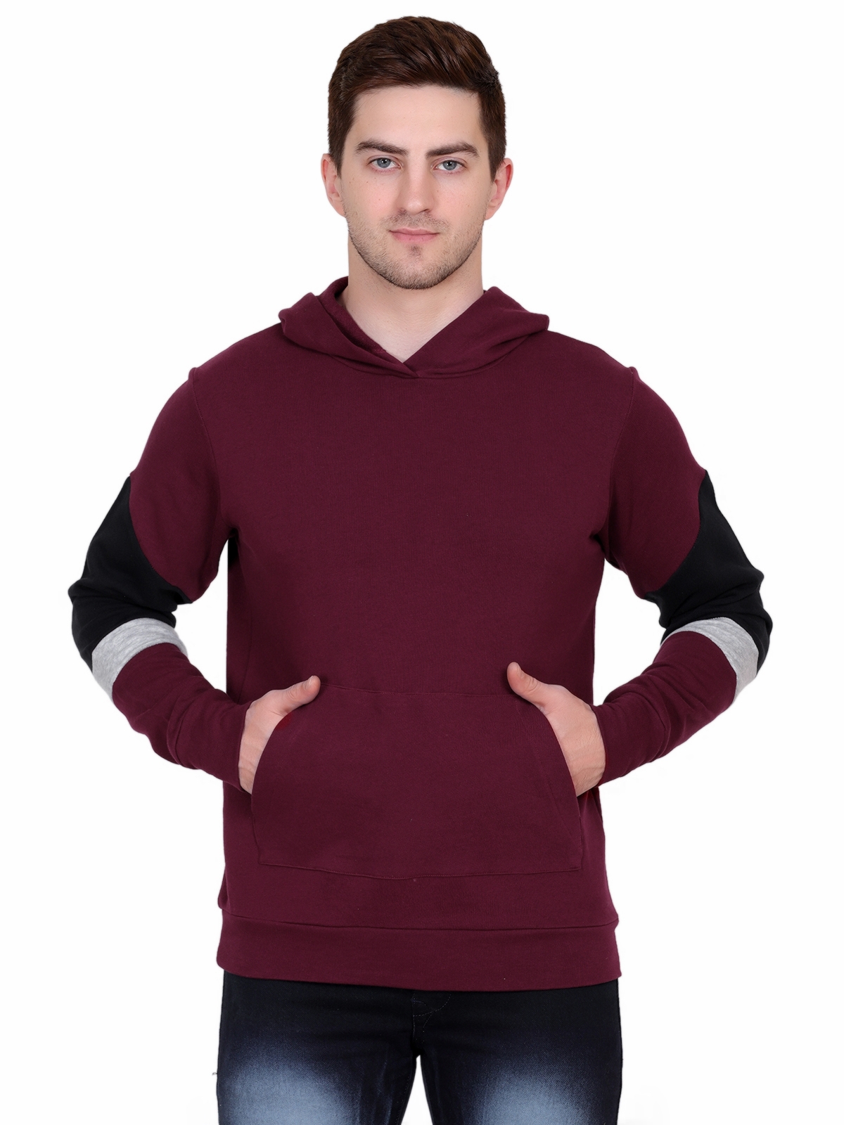 Styvibe | Styvibe Men Maroon Contrast Detailing Hooded Terry Sweatshirt
