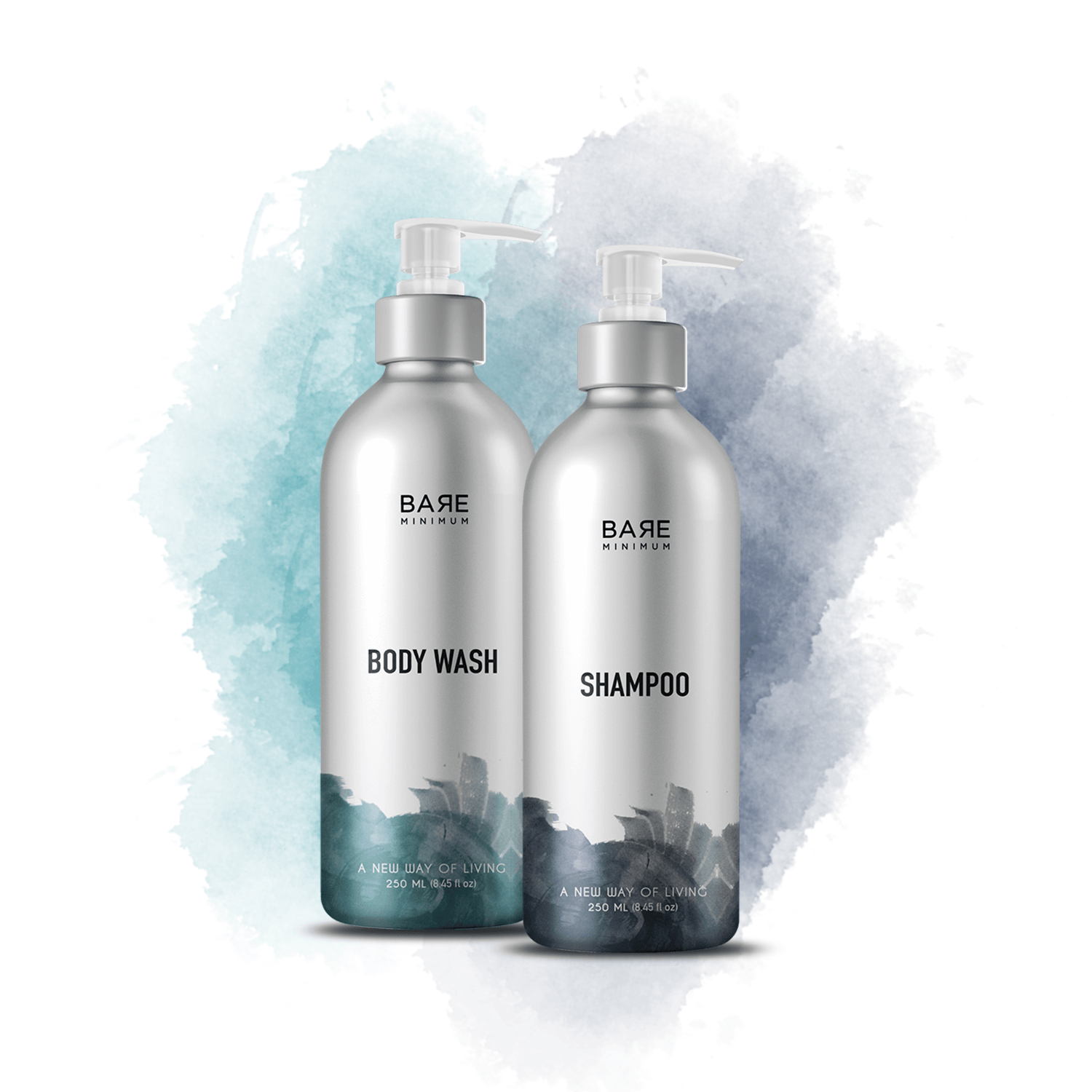 Bare Minimum | Combo of Shampoo Bottle + Body Wash Bottle | Chemical-Free | With pH-Balanced Formula |( Shampoo Bottle 250ML + Body Wash Bottle 250ML)