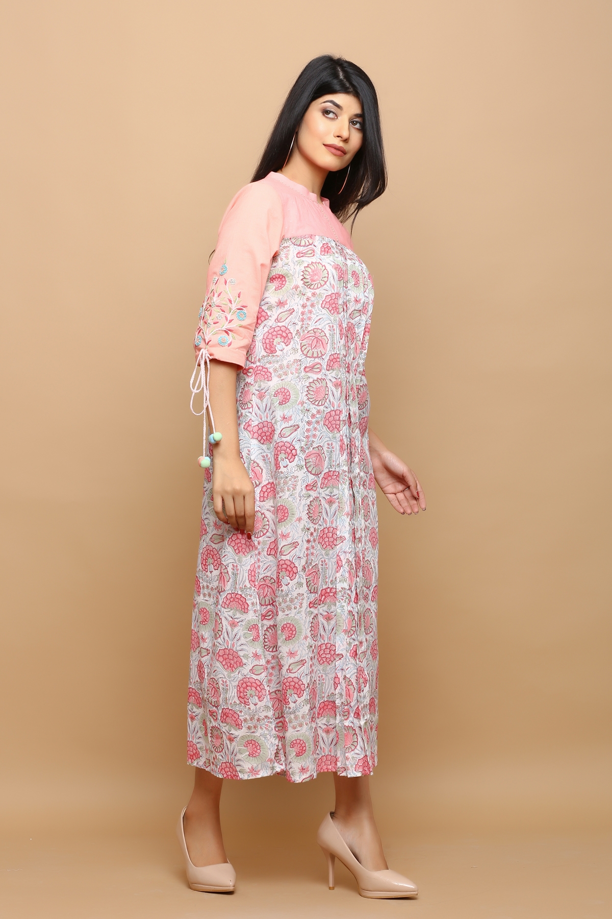 Anchor embroidery cotton kurta with embroiderd sleeves