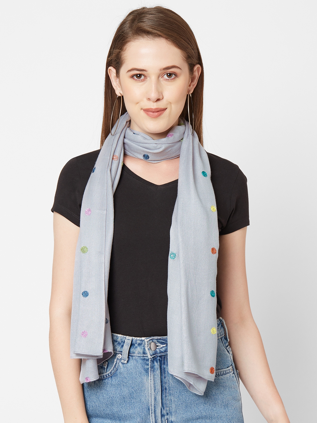Get Wrapped | Get Wrapped Grey All Over Circle Embroidered Scarves  for Women