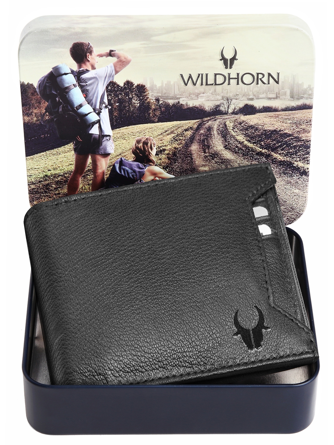 WildHorn | WildHorn RFID Protected Genuine High Quality Leather Embossed Black Wallet for Men